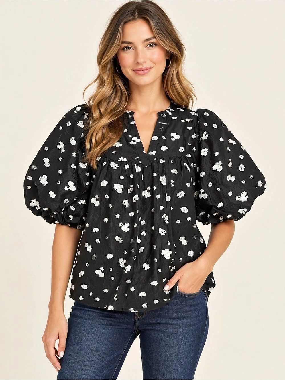 THML PTp 19 Black Floral Blouse